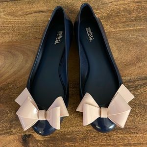 Melissa Space Love Ribbon Bow Ballet Flats - Navy/Nude, Size 7
